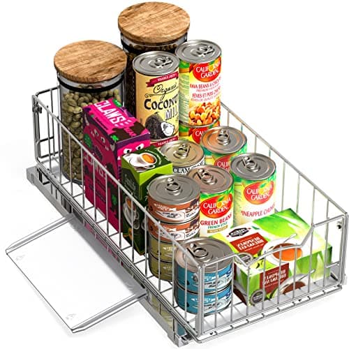 Chrome Finished Pull-Out Cabinet Organizer Basket, 17.2" Dia., Ideal for Kitchen & Bathroom Storage