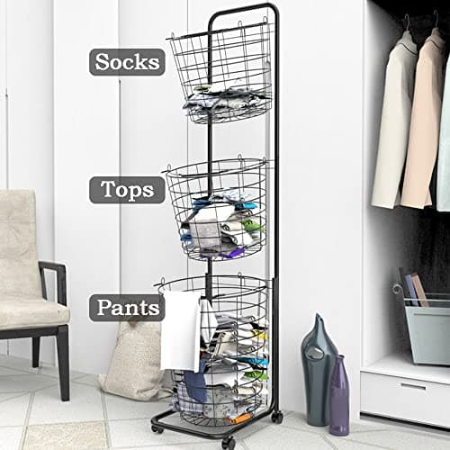 3-Tier UYOYOUS Laundry Basket on Wheels - Large Clothing Storage