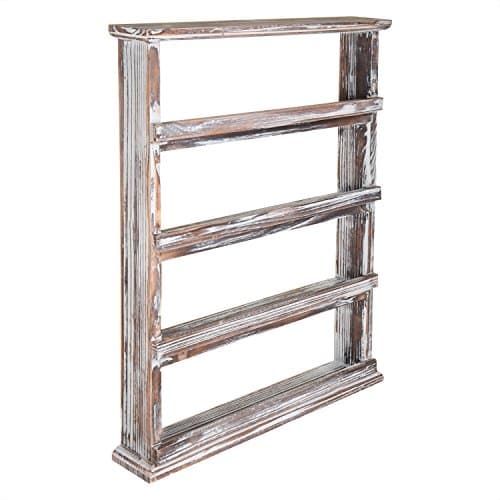 Rustic Torched Wood 4-Tier Spice Rack Wall Hanging Pantry Organizer