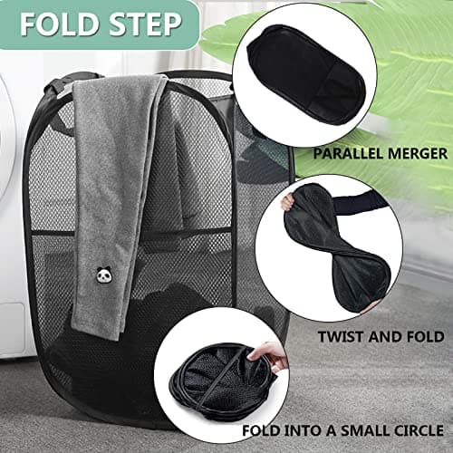 Popup Laundry Hamper 2-Pack, Foldable Mesh Basket for Dorm, Laundry Room, Bedroom, RV
