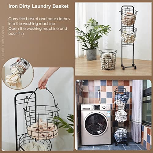 3-Tier Rolling Lockable Laundry Trolley with Metal Storage Shelf