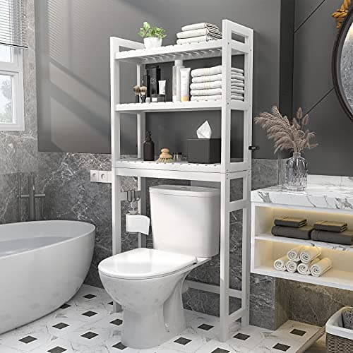 Homykic 3-Tier Bamboo Over-The-Toilet Organizer, White