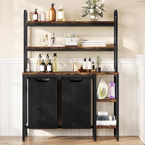 GAOMON 2-Section Laundry Hamper with Shelves & Sorter, Black & Brown
