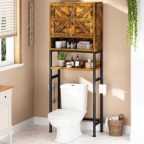 Narrow Farmhouse Toilet Cabinet with Doors 71" Tall Distressed White