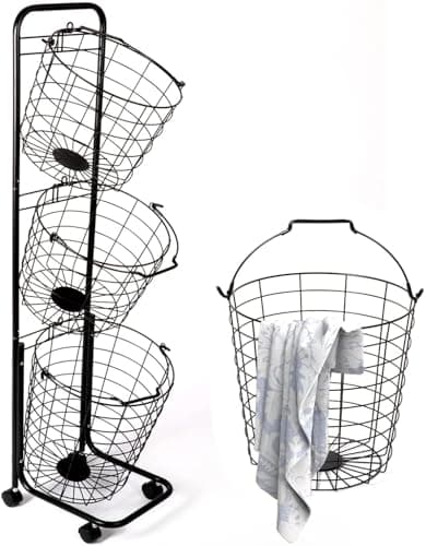 3-Tier UYOYOUS Laundry Basket on Wheels - Large Clothing Storage