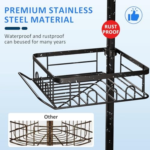 Rustproof 34-101 Inch Corner Shower Caddy with 4 Tier Organizer & Tension Pole - Black