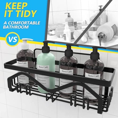 Coraje 5-Pack Adhesive Shower Organizer, Large Capacity, Rustproof (Black)