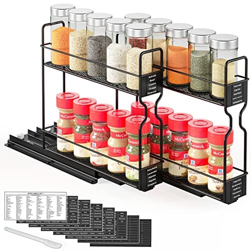 SpaceAid Heavy Duty Spice Rack Organizer, Cabinet Drawer with Labels, 5.2" x 10.75" x 10", 2 Drawers, 2-Tier