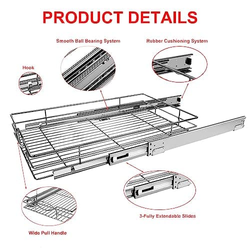 Heavy Duty Chrome Cabinet Drawer Organizer, 14" W x 21" D