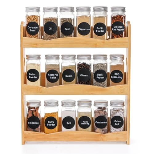 Jucoan 3-Tier Bamboo Spice Rack, Wall Mount Countertop Organizer