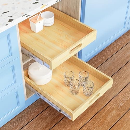Soft Close Slide Out Cabinet Organizer, 15" x 21" Wood Shelves for Kitchen Cabinets