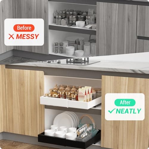 Expandable Pull Out Cabinet Organizer - Black 2 PCS