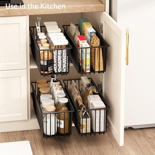 4 Pack Black Pull Out Basket Drawers for Kitchen & Bathroom Cabinets