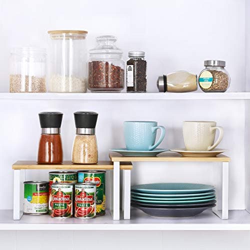 NEX Bamboo Kitchen Organizing Shelf, Set of 4, White & Natural