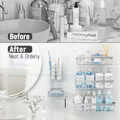 5 Pack Rustproof Stainless Steel Shower Caddy Organizer, Silver