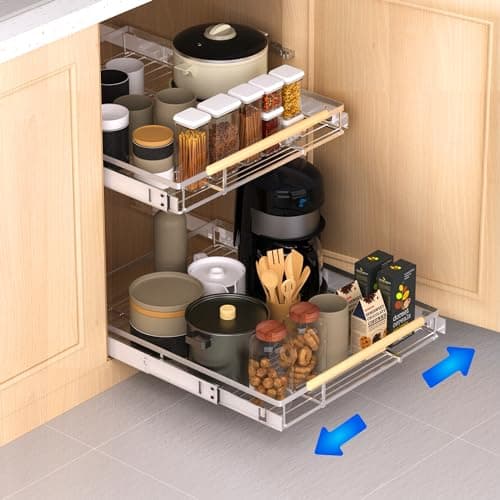 Drawer Cabinet Organizer for Cabinets 17 - 28 Wide - Expandable Shelves - Heavy Duty and Smooth Sliding
