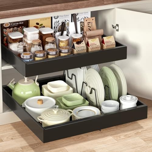 2 Pack Expandable Cabinet Organizer for Kitchen Framed Cabinets, 21" Deep Black