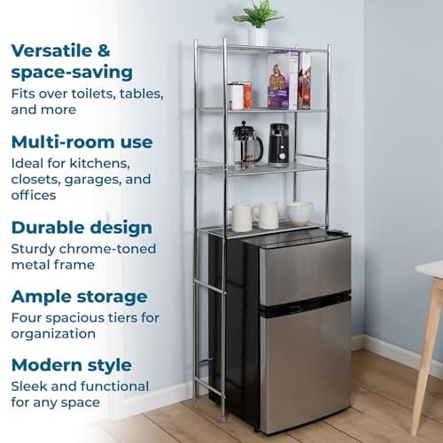 Honey-Can-Do 4-Tier Over-The-Toilet Organizer - Space-Saving Steel Shelf, Neutral Chrome, 24"W x 68"H