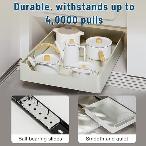 Pull Out Cabinet Organizer with Adhesive Nano Film - Heavy Duty Sliding Drawer Shelf for Kitchen and Home