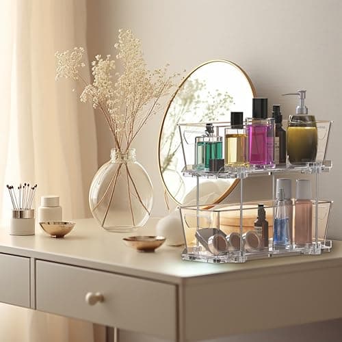 Clear 2-Tier Narrow Basket Drawer Organizer Cabinet Pull-Out