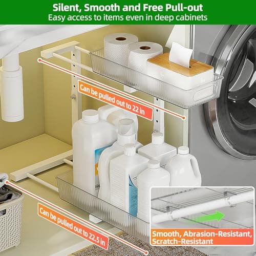 2-Pack Under-Sink Organizer, Adjustable 2-Tier Cabinet Storage for Kitchen and Bath Metal