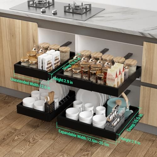 Expandable Pull Out Cabinet Organizer - Black 2 PCS