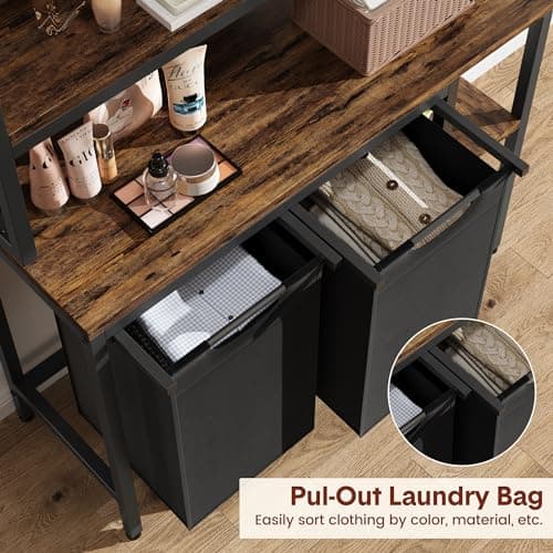 GAOMON 2-Section Laundry Hamper with Shelves & Sorter, Black & Brown