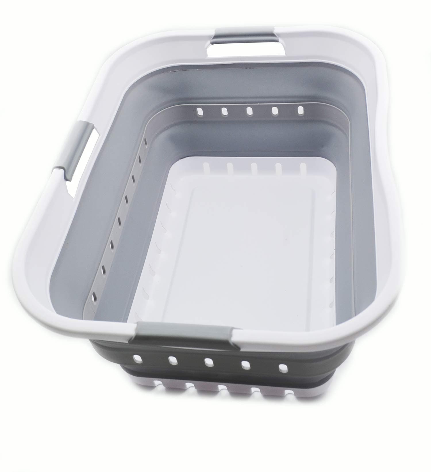 Collapsible 42L Plastic Laundry Basket - Space Saving Storage for Laundry - White/Grey (1, Adult)