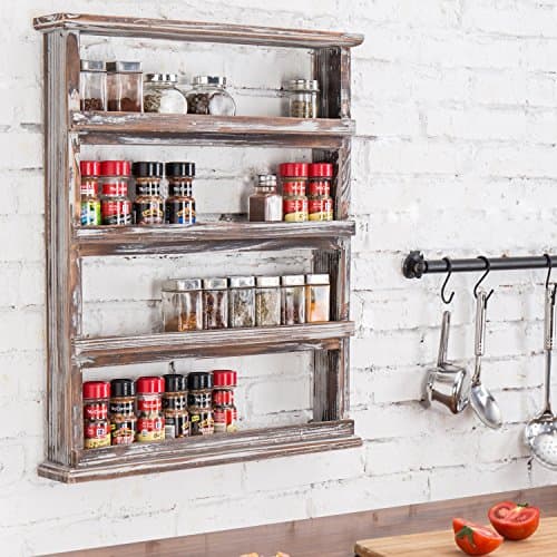 Rustic Torched Wood 4-Tier Spice Rack Wall Hanging Pantry Organizer