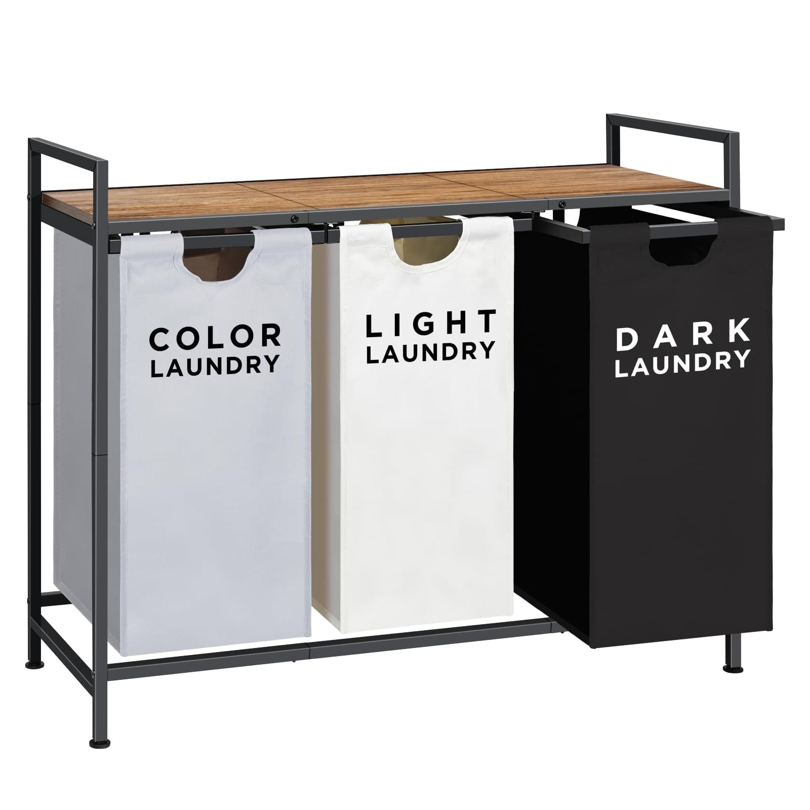 Ollieroo 3-Section Rolling Laundry Sorter with Shelf & Bags