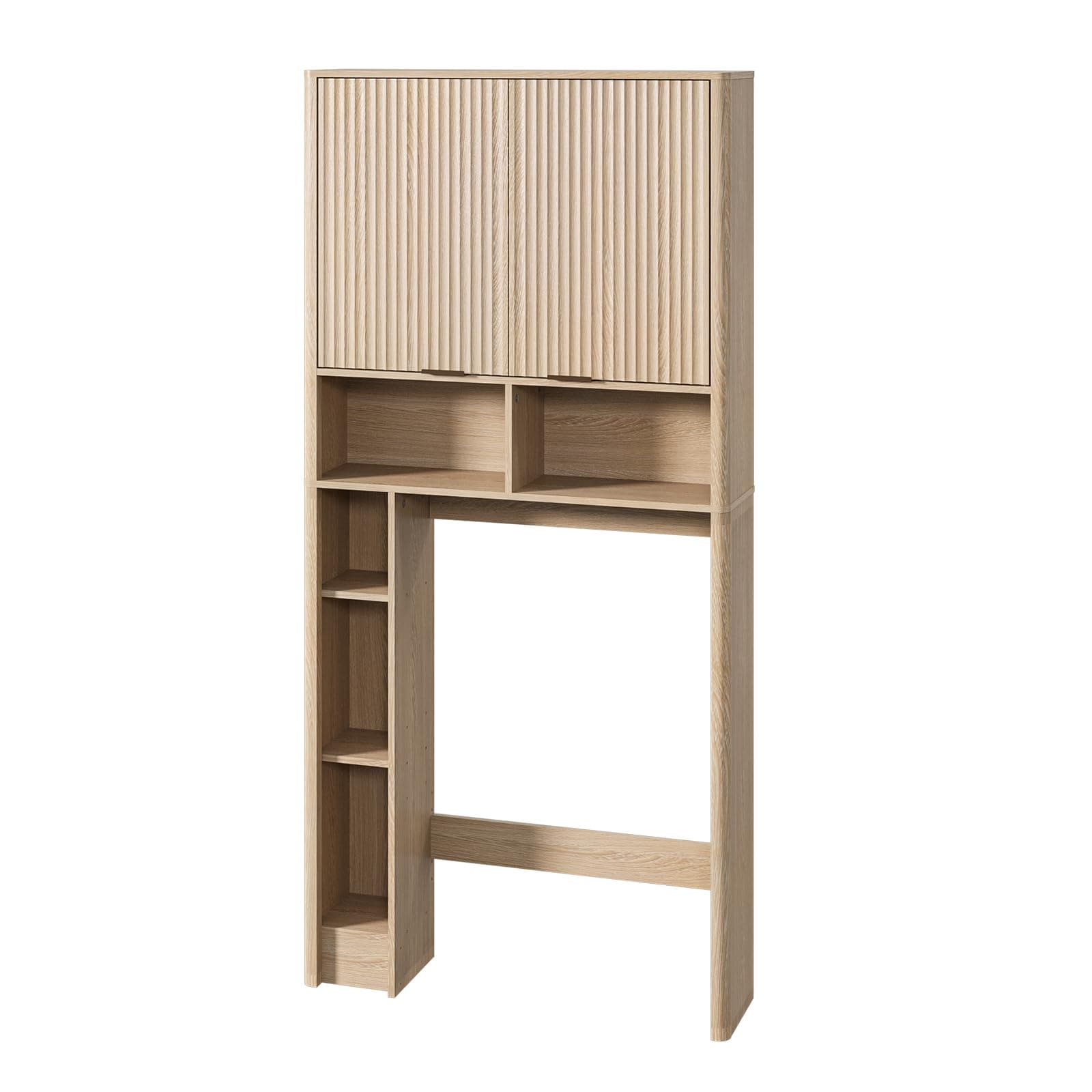 Over Toilet Storage Cabinet with Adjustable Shelf, Oak Wave Pattern Doors, 31" Wide