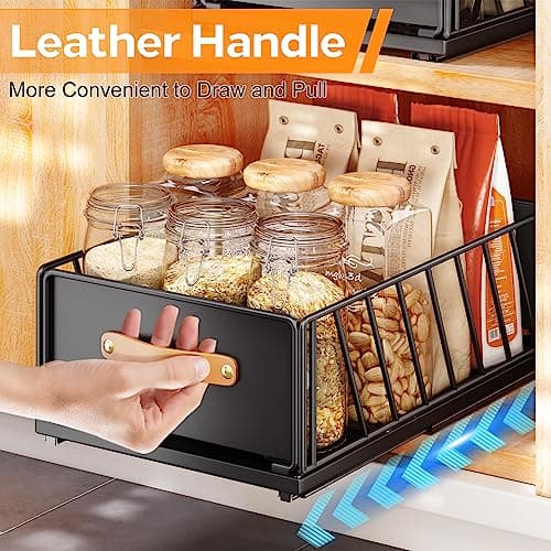 Nano Film Adhesive Cabinet Organizer with Sliding Basket for Kitchen and Bathroom