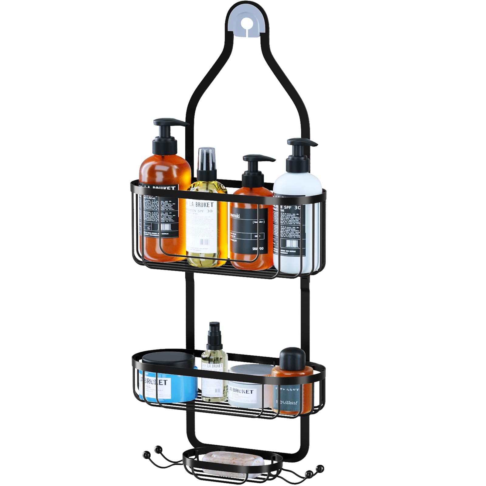 Kadolina Overhead Shower Caddy with Hooks, Black [Patented]