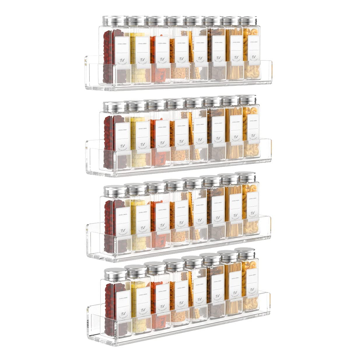 FEMELI 15 Inch 4 Pack Acrylic Hanging Spice Rack for Kitchen Cabinets