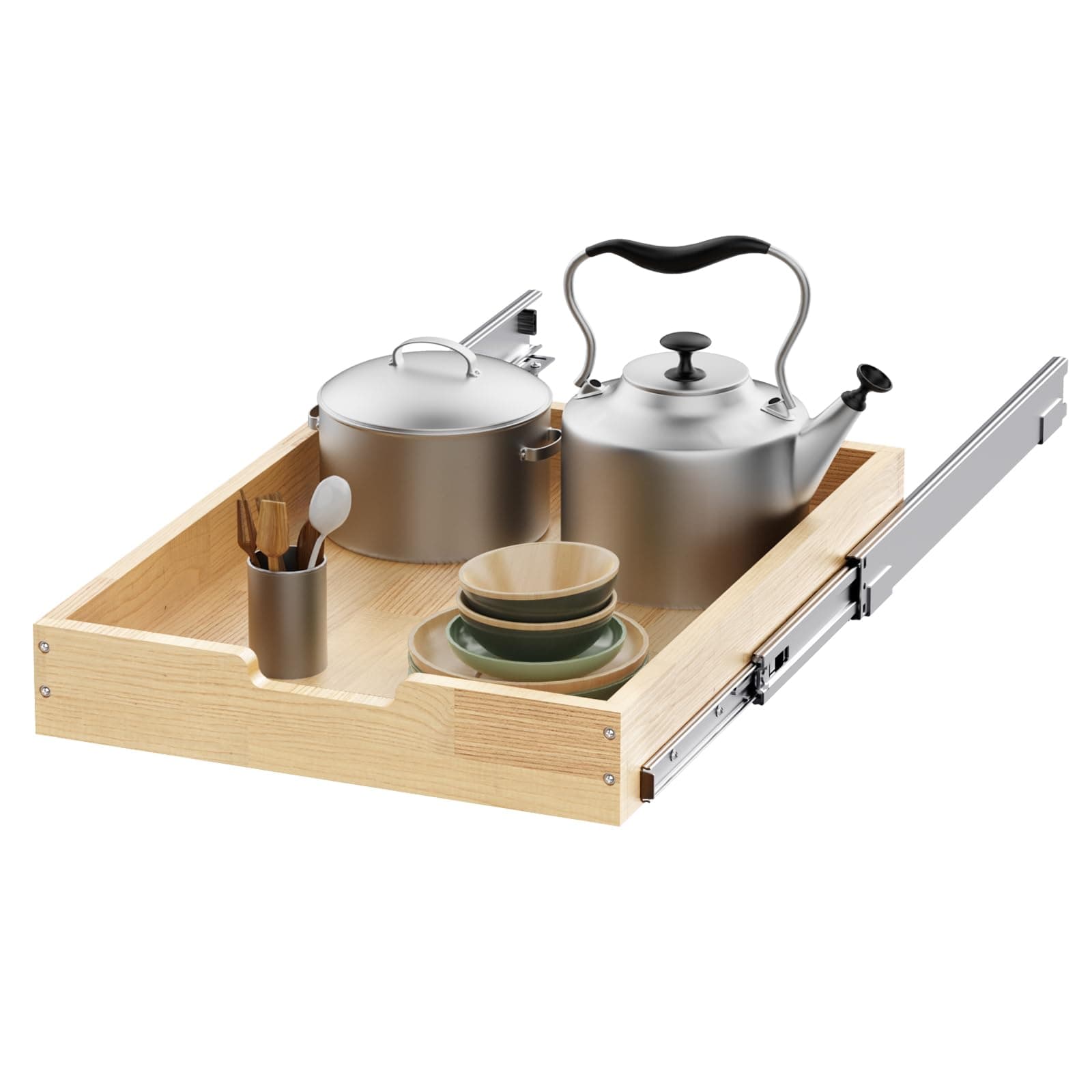 Heavy-Duty Wood Pull-Out Cabinet Organizer for Kitchen Pantry and Bathroom Storage