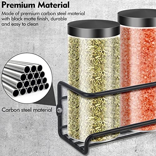 Black Wall Mounted Spice Rack, Hanging Organizer for Kitchen Storage (2pcs)
