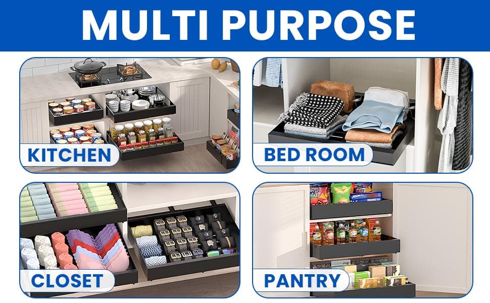 21" Deep Expandable Cabinet Organizer with Magnetic Dividers & Cleaning Brush - Black Slide-Out Drawer