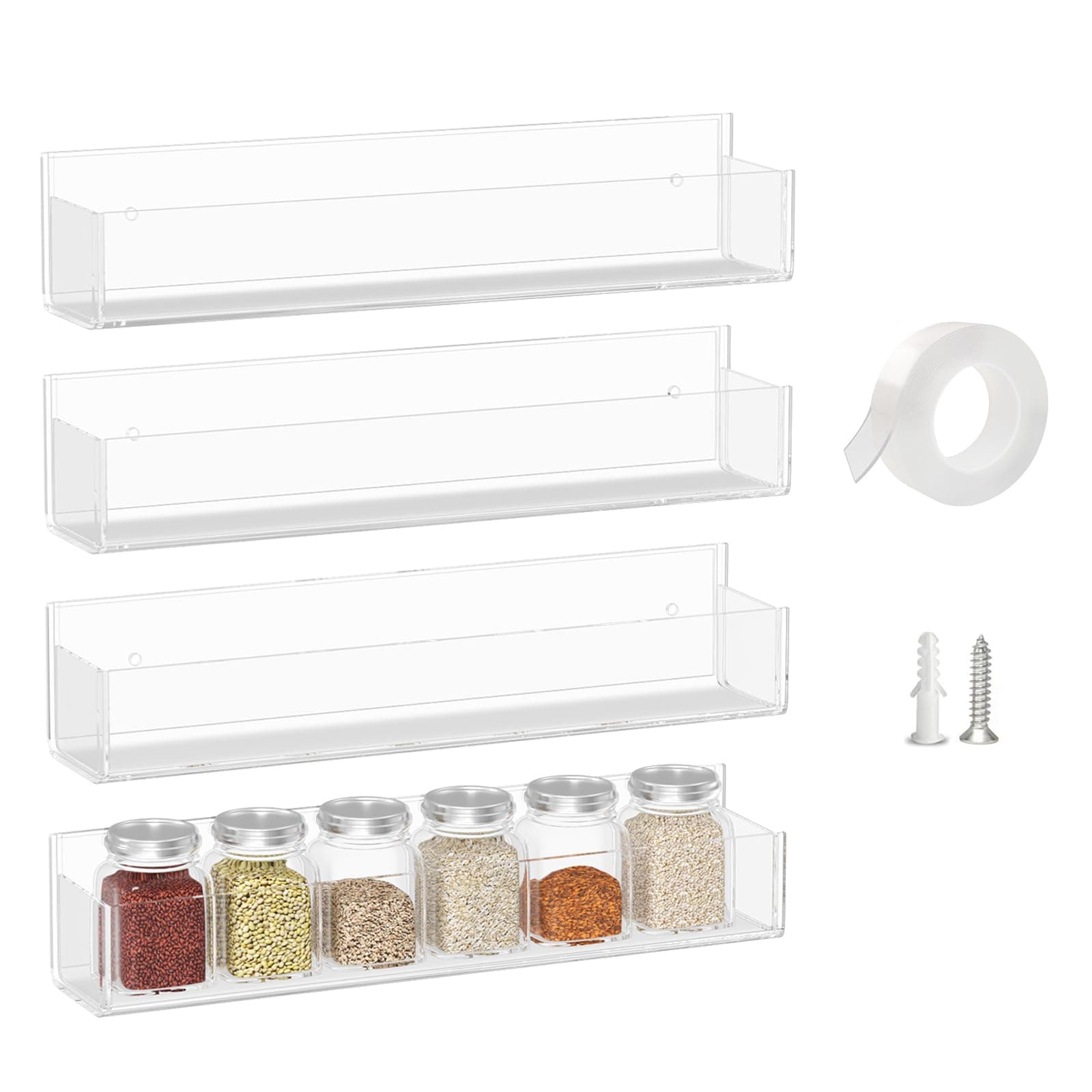 WUIVIUT Clear Invisible Acrylic Wall Spice Rack (4 Pack)
