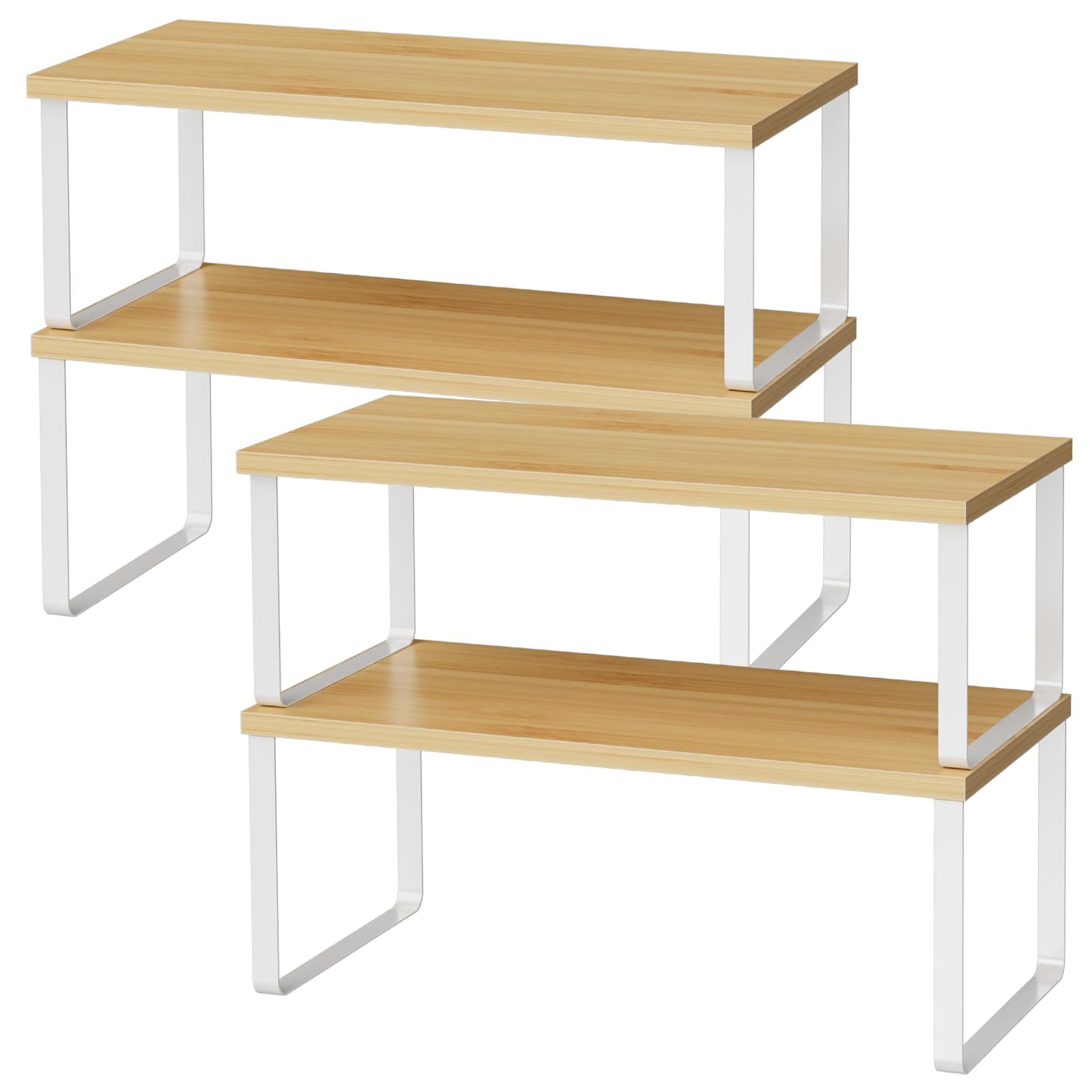 Large Wood Cabinet Organizers, Set of 4, Expandable Metal White