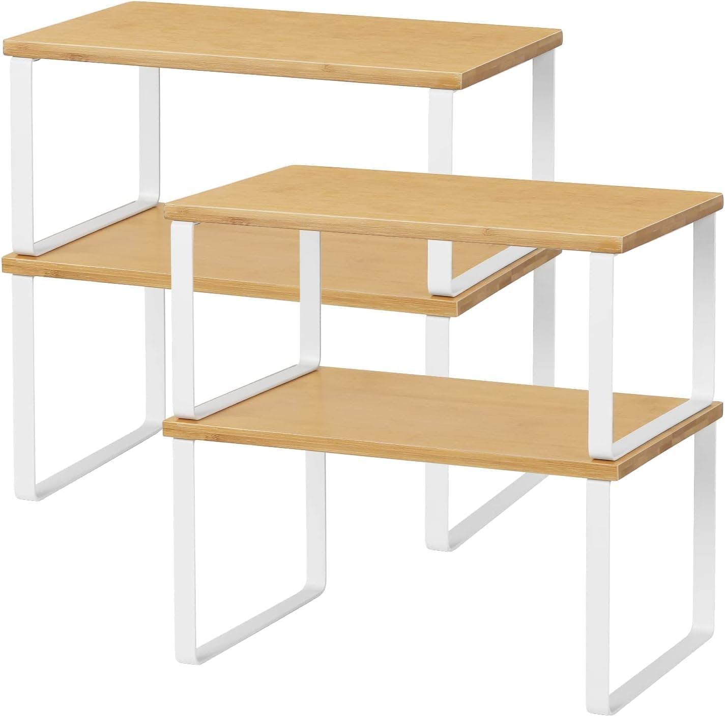 NEX Bamboo Kitchen Organizing Shelf, Set of 4, White & Natural