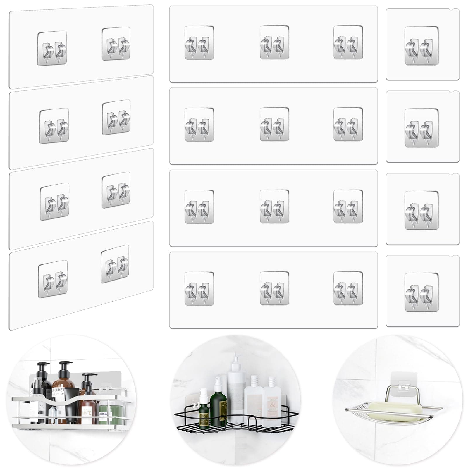 14 Pack Strong Adhesive Hooks for Shower Caddy & Bathroom Storage