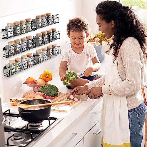 Screw or Adhesive Hanging Spice Rack 6 Pack, 2.5"x2.7"x12", Kitchen Organizer