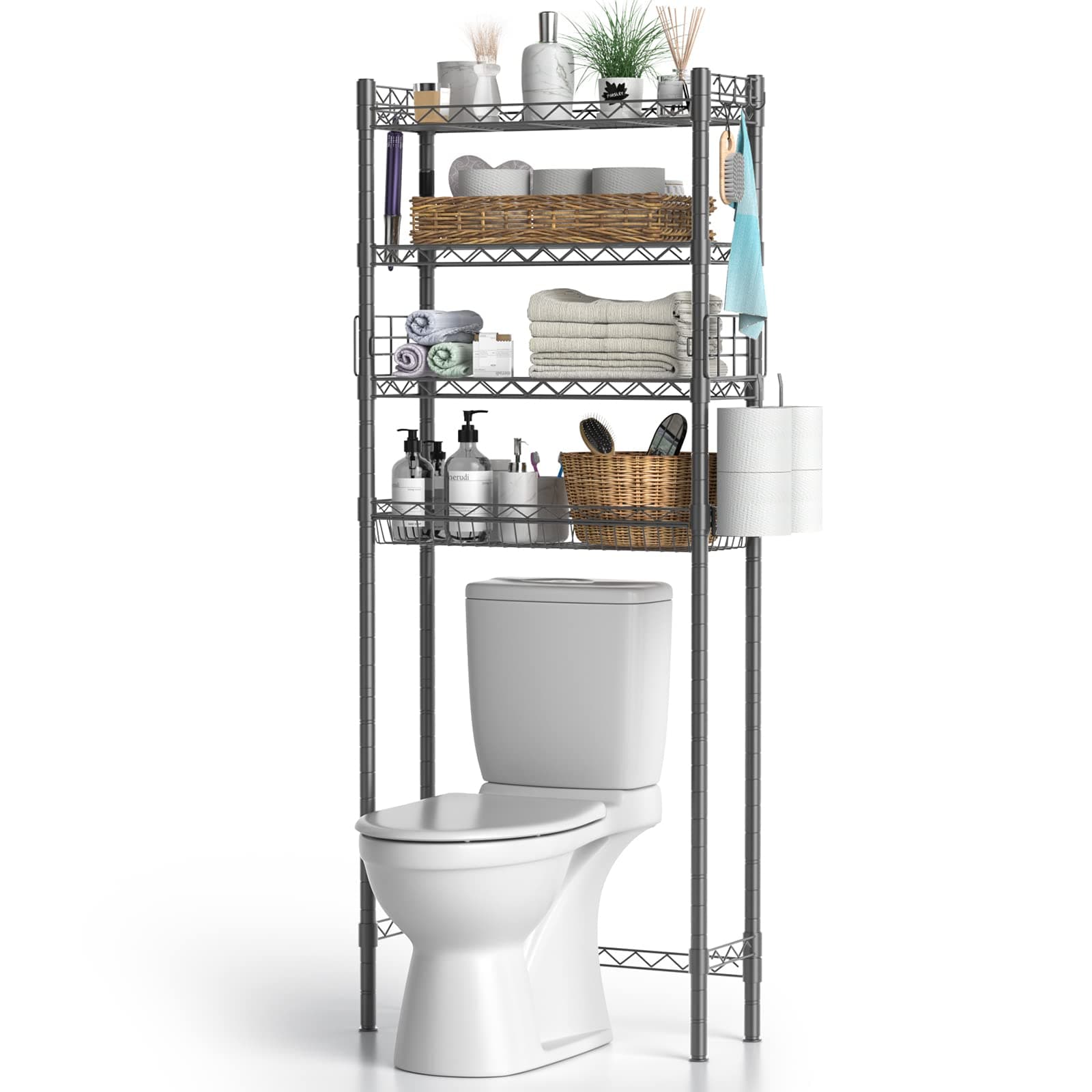 Gray 4-Tier Toilet Shelf Bathroom Organizer Over Toilet Storage