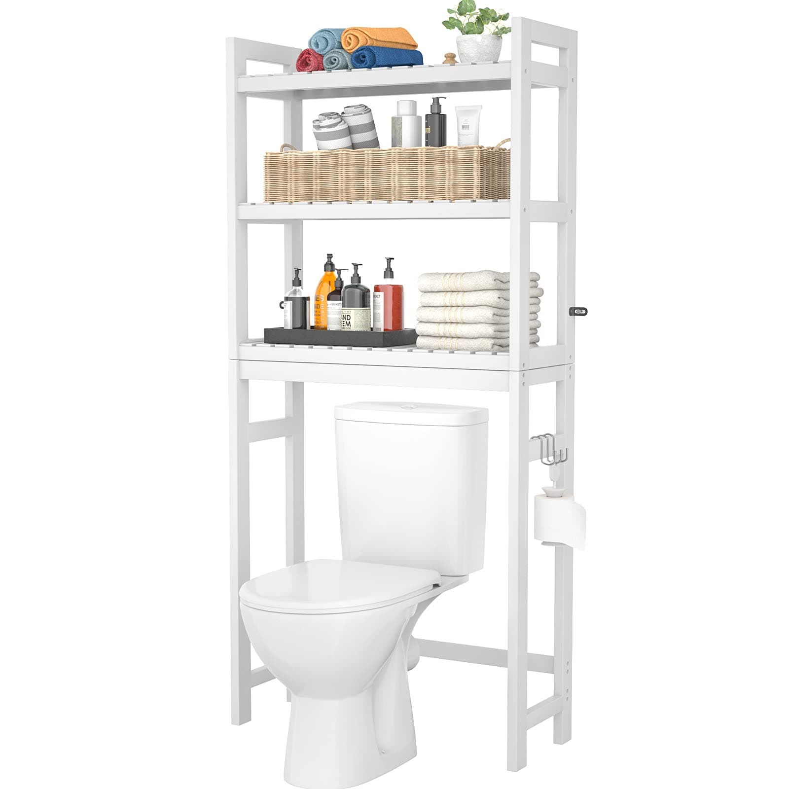 Homykic 3-Tier Bamboo Over-The-Toilet Organizer, White