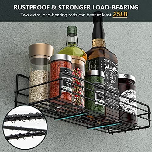 Moforoco Wall-Mount Spice Rack Organizer (6-Pack) - Black Pantry Shelves for Farmhouse Kitchen Decor