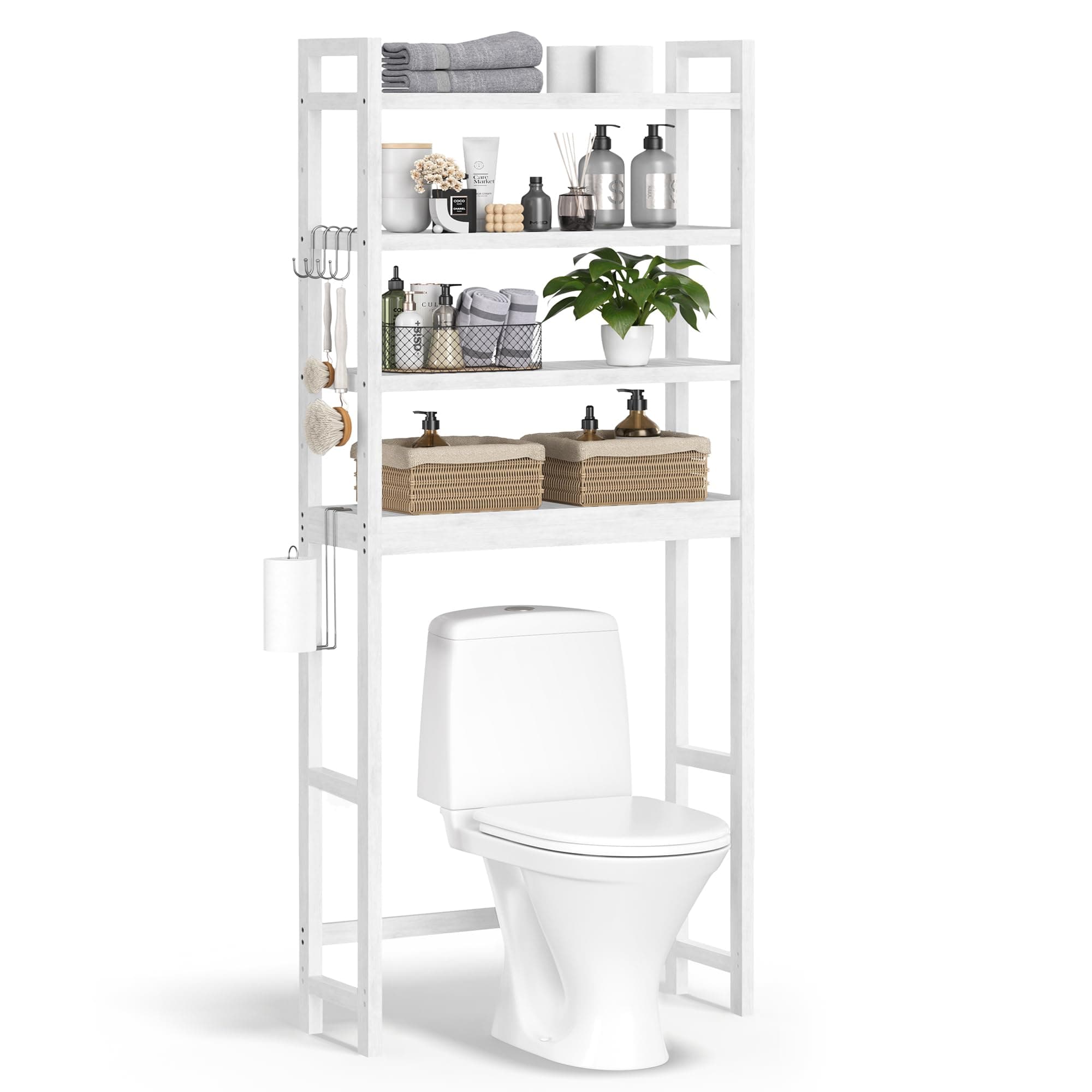 SONGMICS Cloud White 4-Tier Over Toilet Organizer 10.2x24.8x72.8 Inches