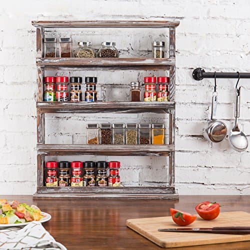 Rustic Torched Wood 4-Tier Spice Rack Wall Hanging Pantry Organizer