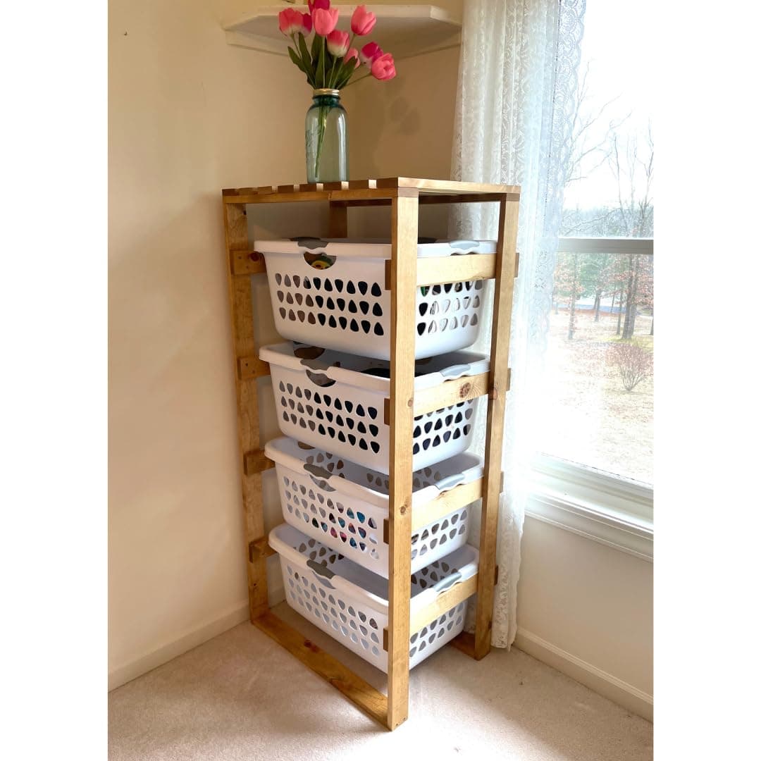4-Tier Laundry Basket Storage Shelf (No Wheels, Wide)