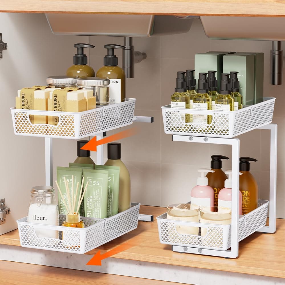 Sotfamily 2-Pack White Under Sink & Kitchen Cabinet Organizer