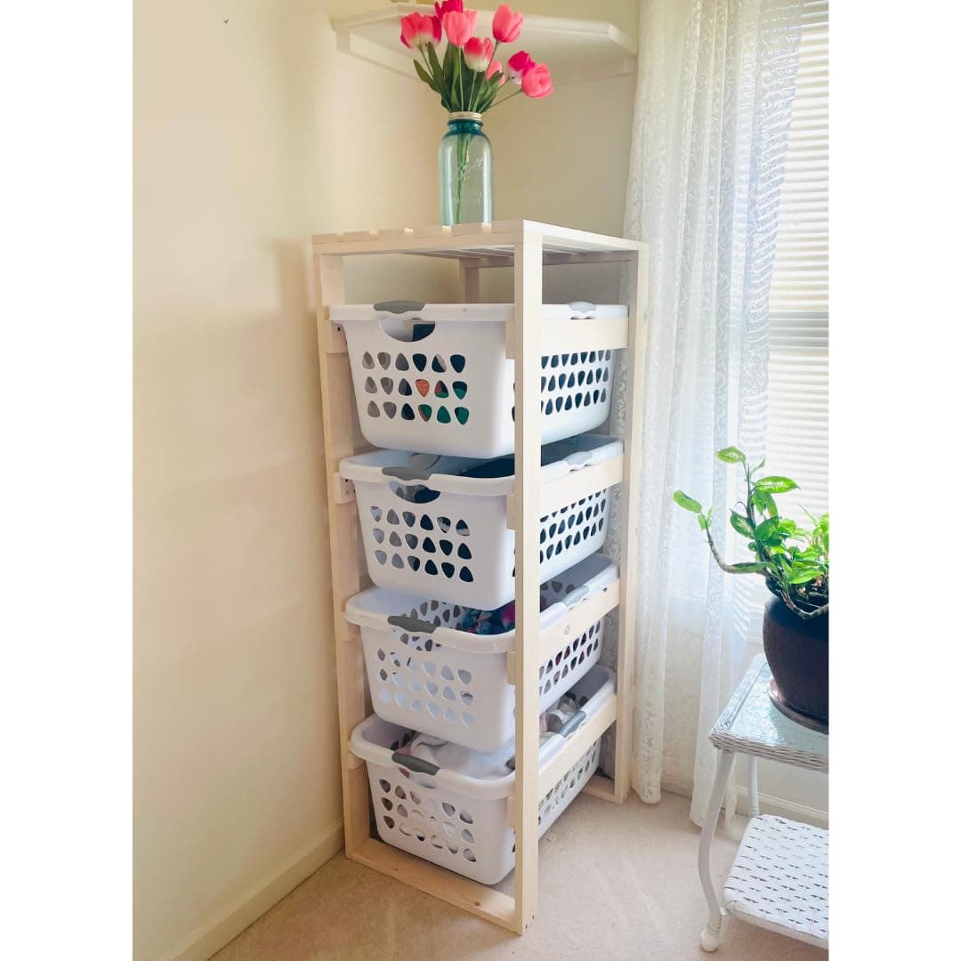 4-Tier Narrow Laundry Basket Holder Storage Shelf